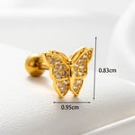 Gold color / 1 Piece Simple Series Butterfly Copper   Gold Color Zircon Women's Stud Earrings Picture2